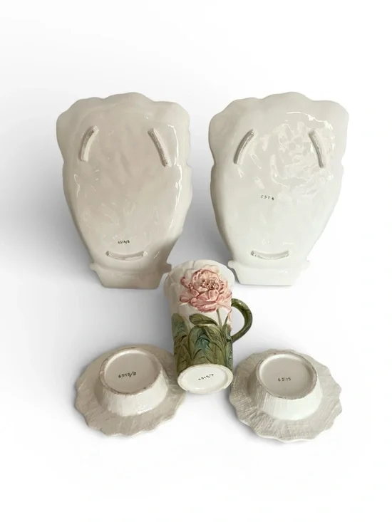 Lenwile Ardalt Majolica Pink Peony Floral Ceramic Mug and Saucer Set - Picture 6 of 7